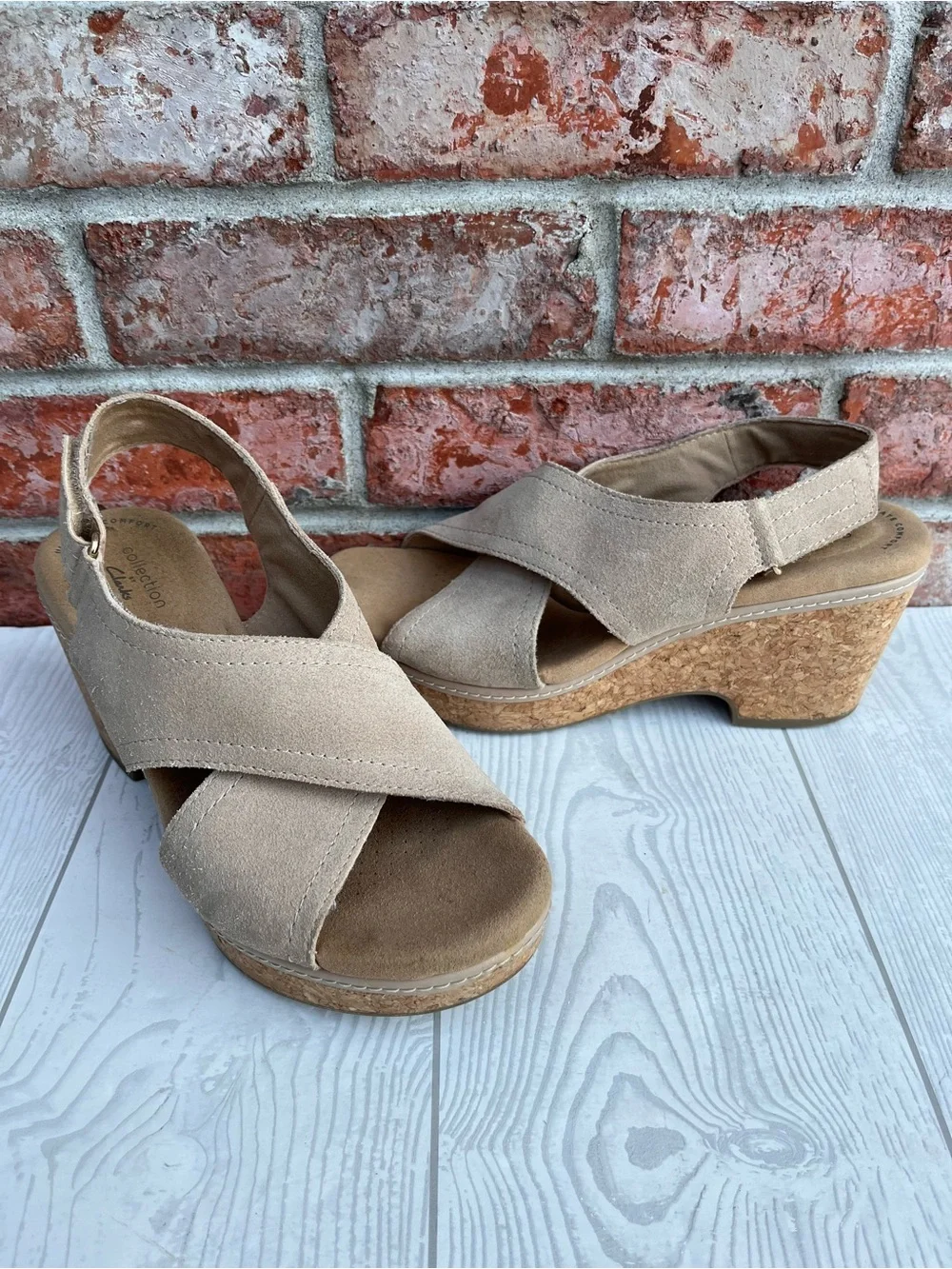 Clarks Giselle Cove Platform Wedge Sandals Sand Taupe Size 7.5 M